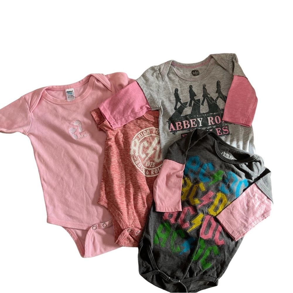 4 Rock n Roll onesies Widespread Panic, Beatles, AC/DC  3-6 months